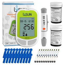 2 in 1 Blood Glucose Monitor Kit with 25 Glucose and 25 Uric Acid Test Strips, 50 Lancets, Travel Case for Diabetes Testing