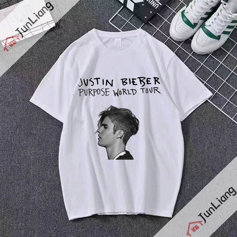 Hip Hop Rapper Singer Justin Bieber T-shirt Men Women 2023 Tee  Street Loose Fitting Casual Fashion Short Sleeved Men\'s T Shirts