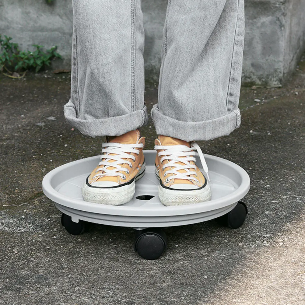 

Indoor Plant Pots Thickened Plastic Tray Flower with Wheels Potted Stand Rack Cart Flowerpot Pallet Grey Planter Rolling Stands