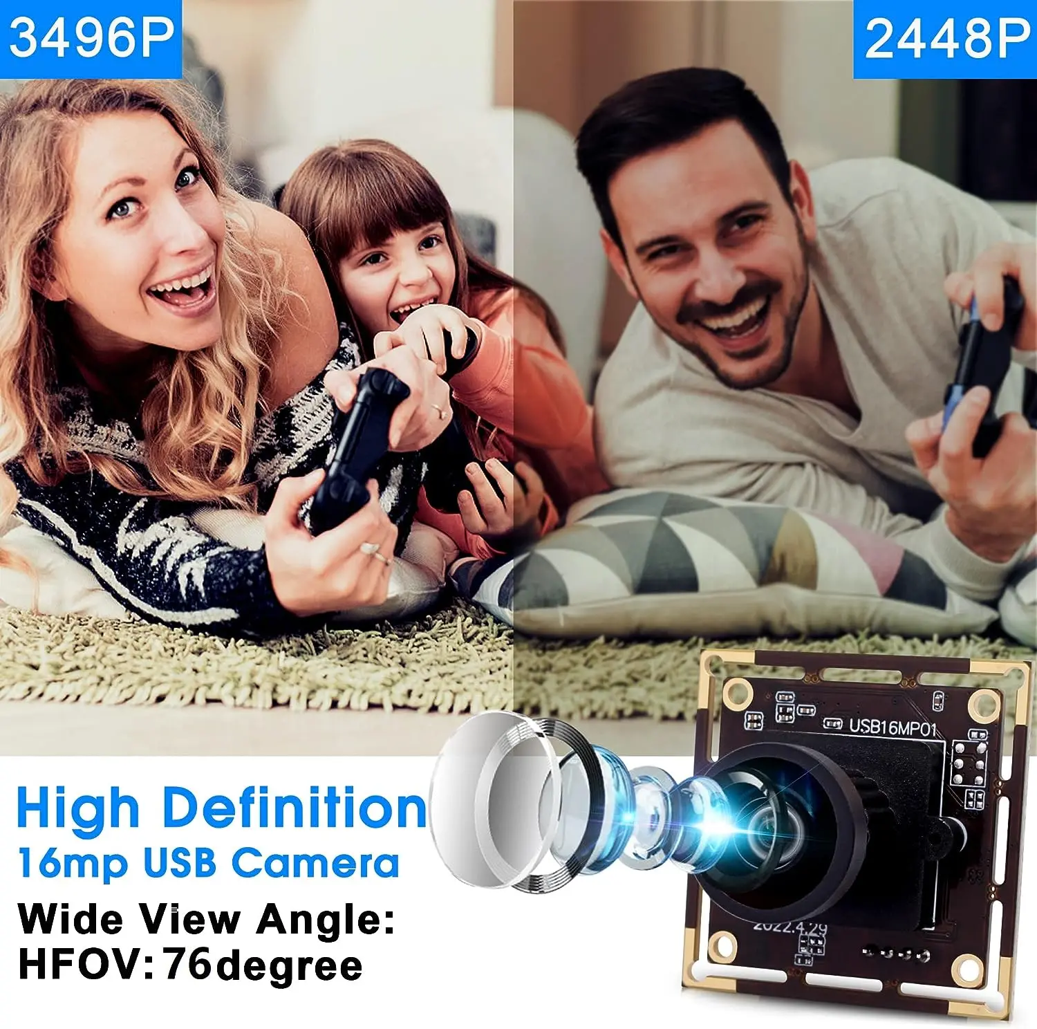 16MP USB Camera Module with 75degree No Distortion Lens CMOS IMX298 USB2.0 Video Raspberry Pi Web PC Camera for 3D Printer