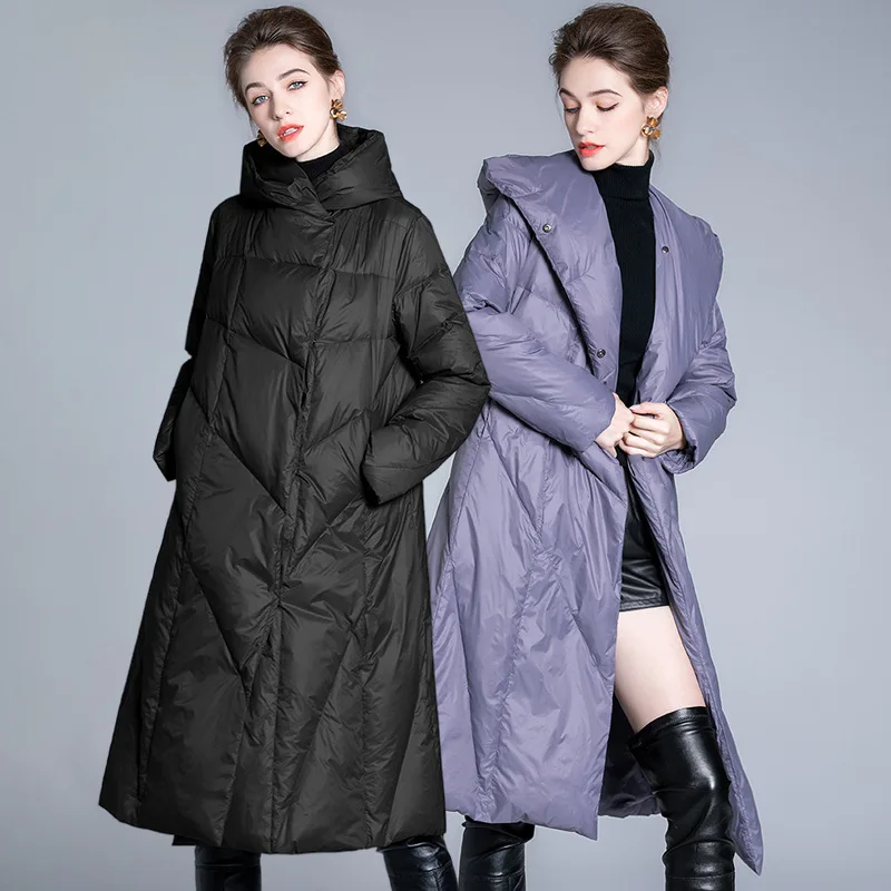 

Luxury High Quality Over-the-knee Puffer Jacket Winter Warm Thick Down Coats Thick Hooded Trench Coat Hood Quilted Puffer Jacket
