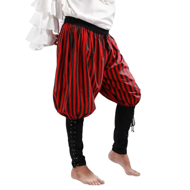 

Pirate Halloween Costume Men's Vintage Strip Pants Navigator Trousers Medieval Cosplay