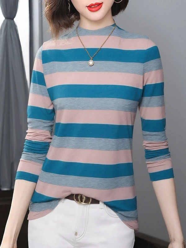 

Модная полосатая футболка с длинным рукавом для беременных женщин, теплая облегающая кофта для мам среднего и пожилого возраста