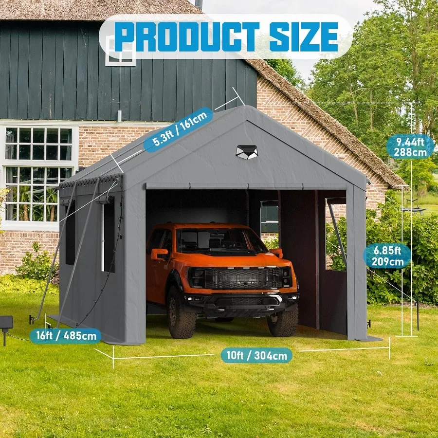 eavy Duty Carport, Portable Garage with Doors and Windows