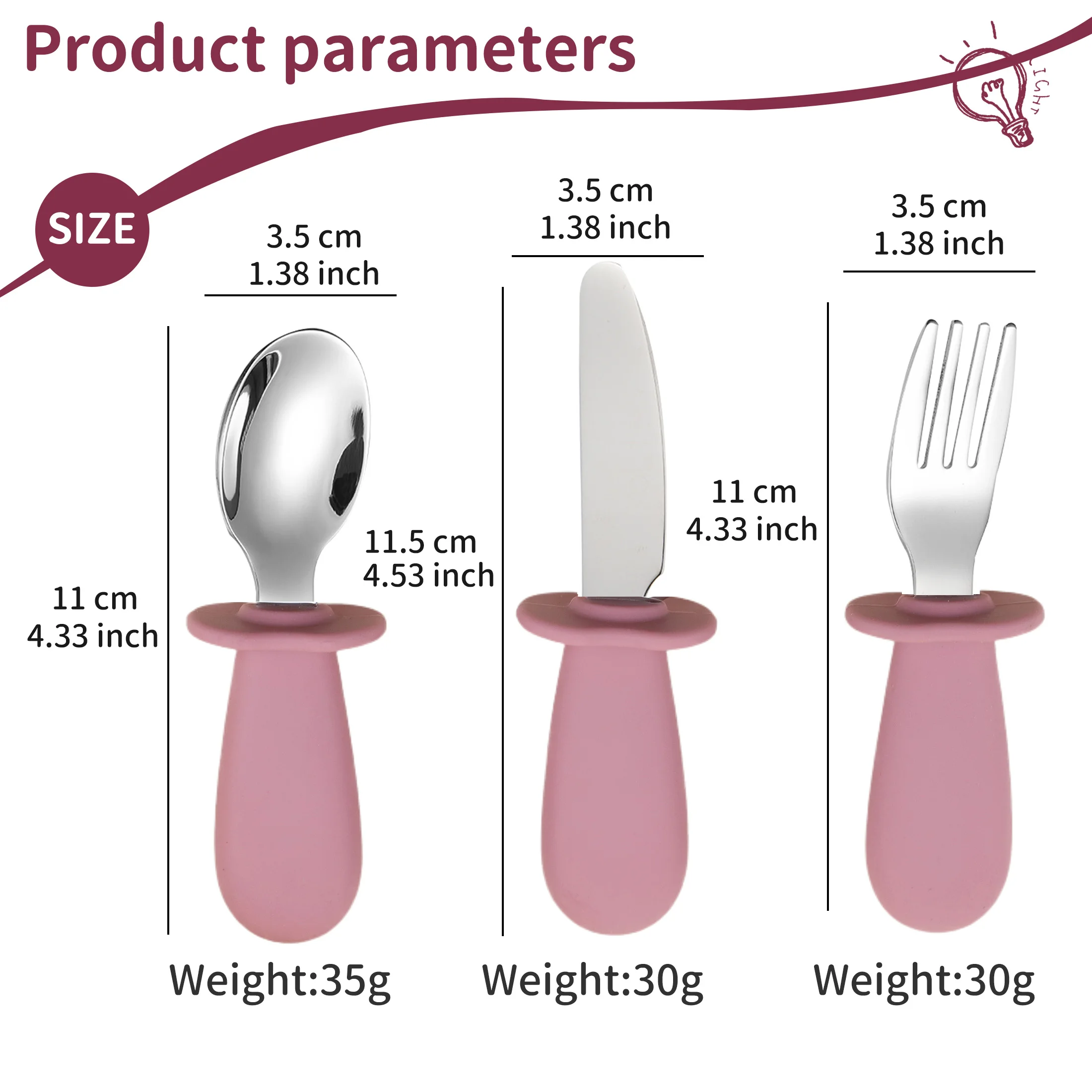 طقم أدوات مائدة وملعقة سيليكون مكون من 3 قطع لأطعمة الأطفال وأدوات التغذية وملعقة شوكة للأطفال من الفولاذ المقاوم للصدأ #2