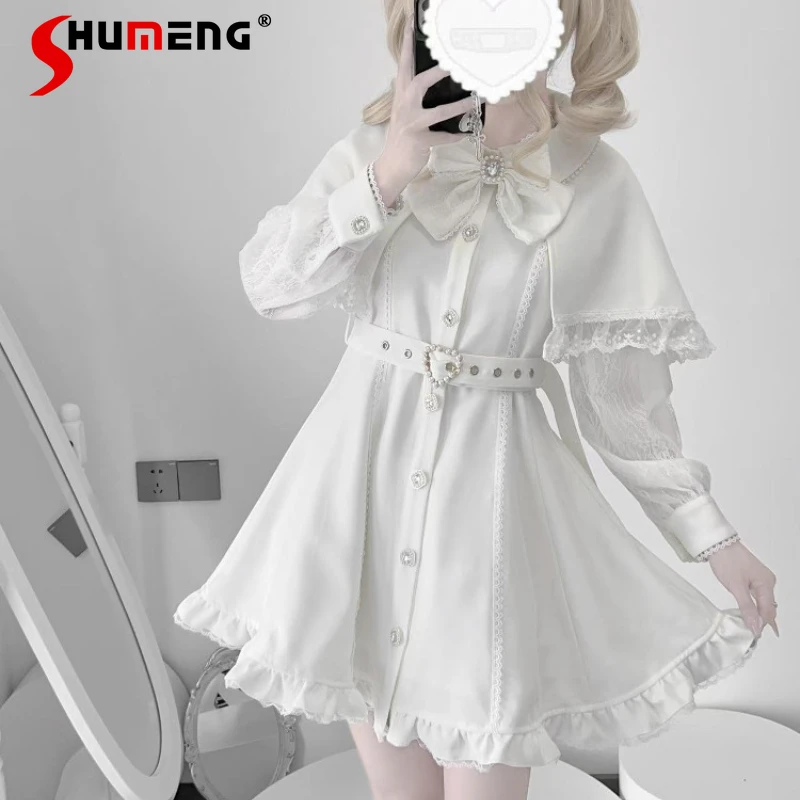 

2025 Spring New White Cape Pearl Neck Lace Sleeves Dresses Original Design Mine Series Mass Production Dress Women's Clothing