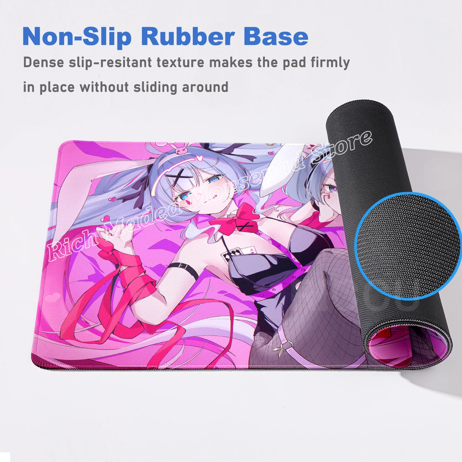Противоскользящий резиновый коврик для мыши с милым кроличьим отверстием Miku, большой геймерский настольный декор, расширенный коврик, сексуальный аниме-коврик для мыши с замком по краям