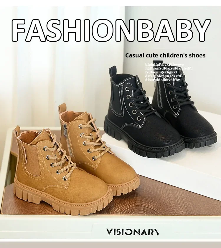 2026 Herbst- und Winter-Kinderschuhe Wasserdichte PU-Leder Kinderstiefel Modische Kleinkind Schnür-Reißverschluss Hohe Stiefel für Jungen und Mädchen – Detail 2