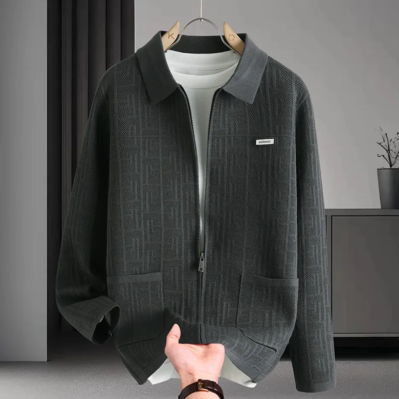 

2025 Новый мужской вязаный свитер, повседневный дизайн на молнии с открытой передней частью, осень-зима, модный, свободный крой, удобный, теплый