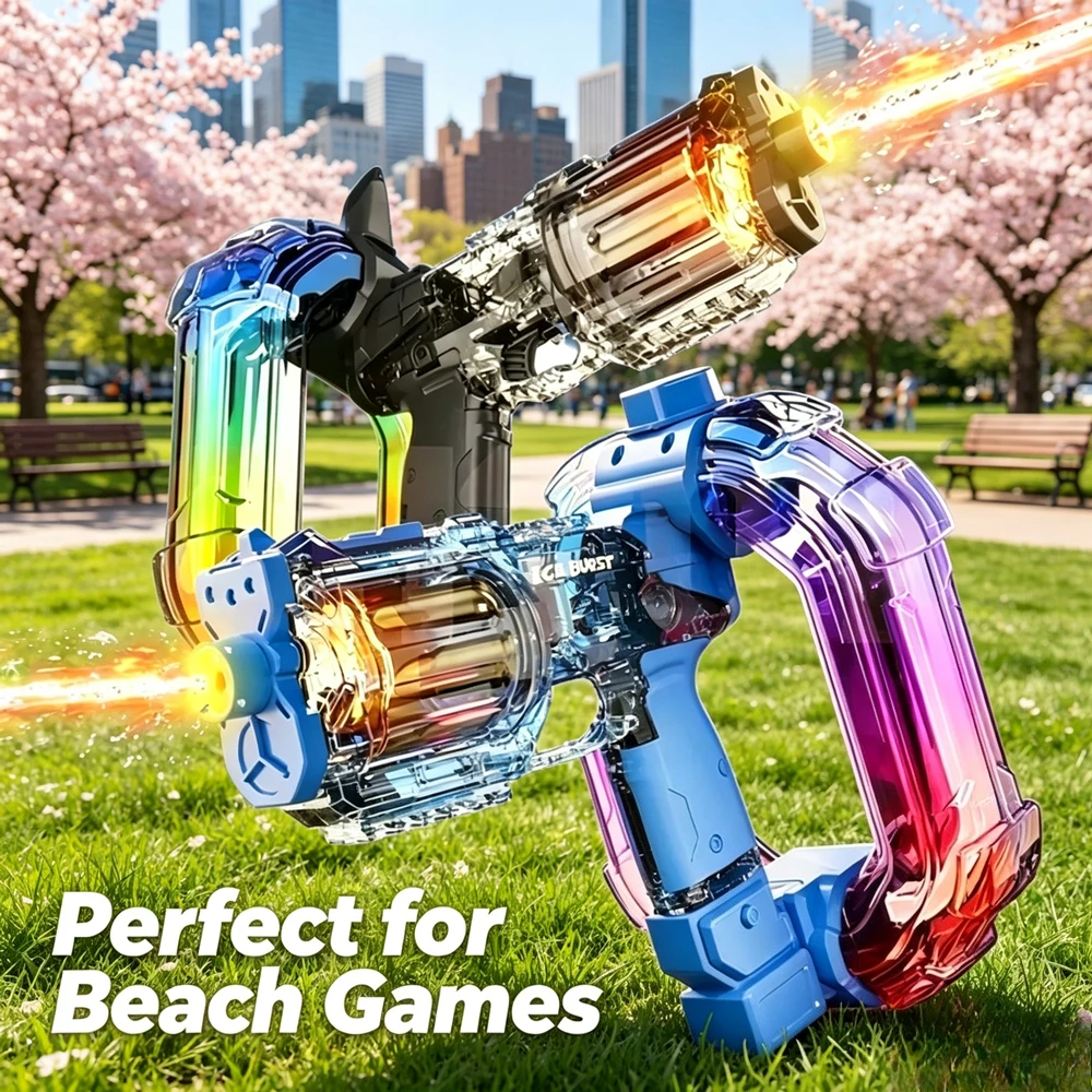 Electric Revolver Water Gun Colorful Light Sound Effect Automatic Shooting Summer Beach Outdoor Play Toy
