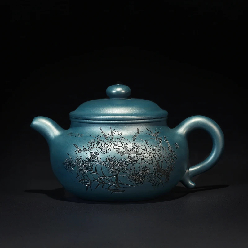 

Yixing Purple Clay Pot Handmade Carved Purple Sand Teaware Single Pot Raw Ore Republic of China Green Clay Handmade Teapot Antiq