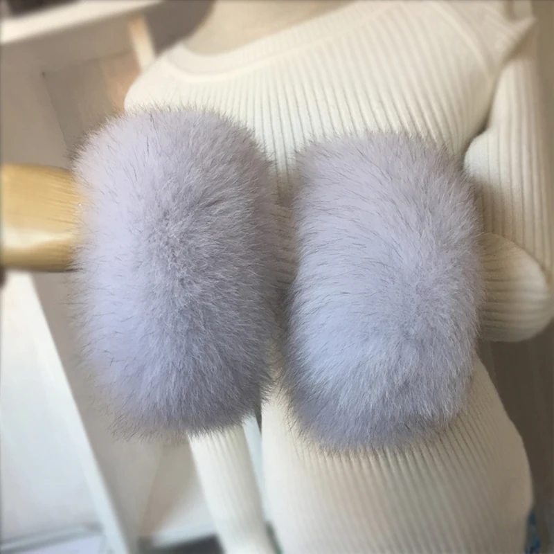 Inverno 100% Natural Real Fox Fur Cuffs Mulheres Luxo Manter Manga Quente Decorar Pulseira Moda Casaco Fox Fur Arm Warmers Luvas