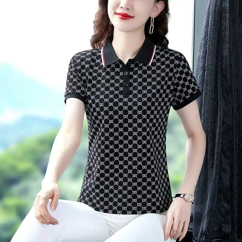 

Летняя футболка ort Sve, женская новая футболка Sle Mom Body LPel с текстовым узором, воротник Генри, принт, стандартная длина, полиэфирное волокно