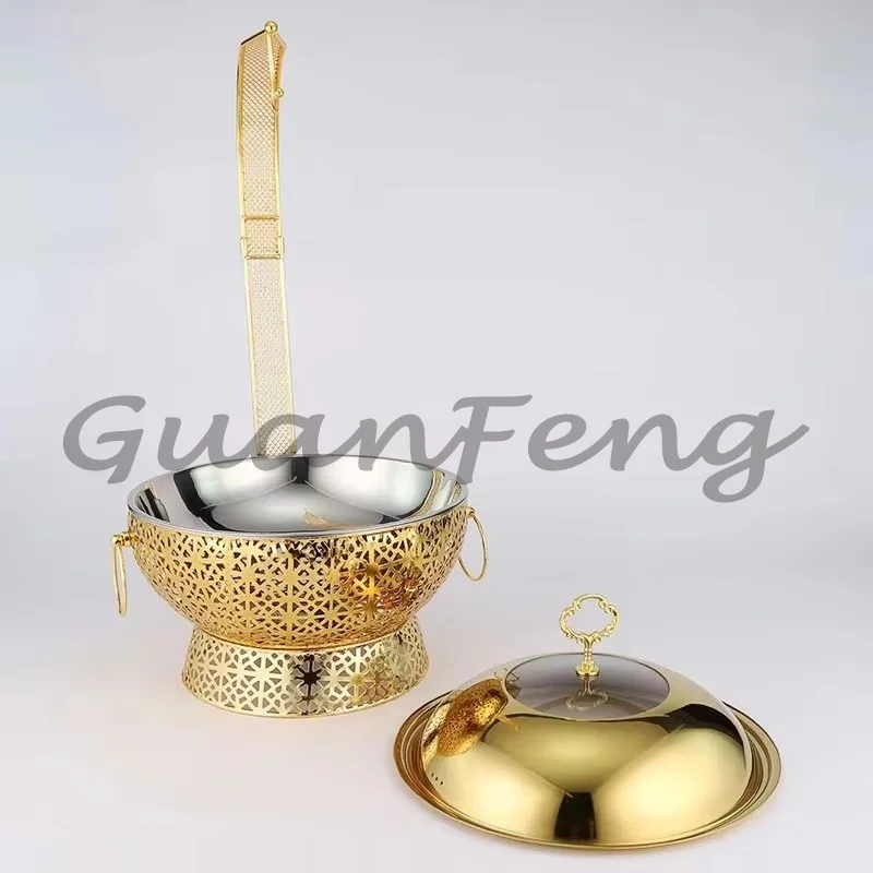 Stainless Steel Gold Chafing Dish, Self-Service Hot Pot Warmer with Hanging Cover for Hotel & Restaurant Buffet