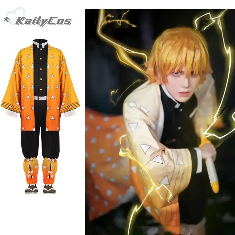Anime Demone Slayer Kimetsu no Yaiba Agatsuma Zenitsu Costume Cosplay Donne Kimono Uniforme Halloween Festa di Natale Vestiti