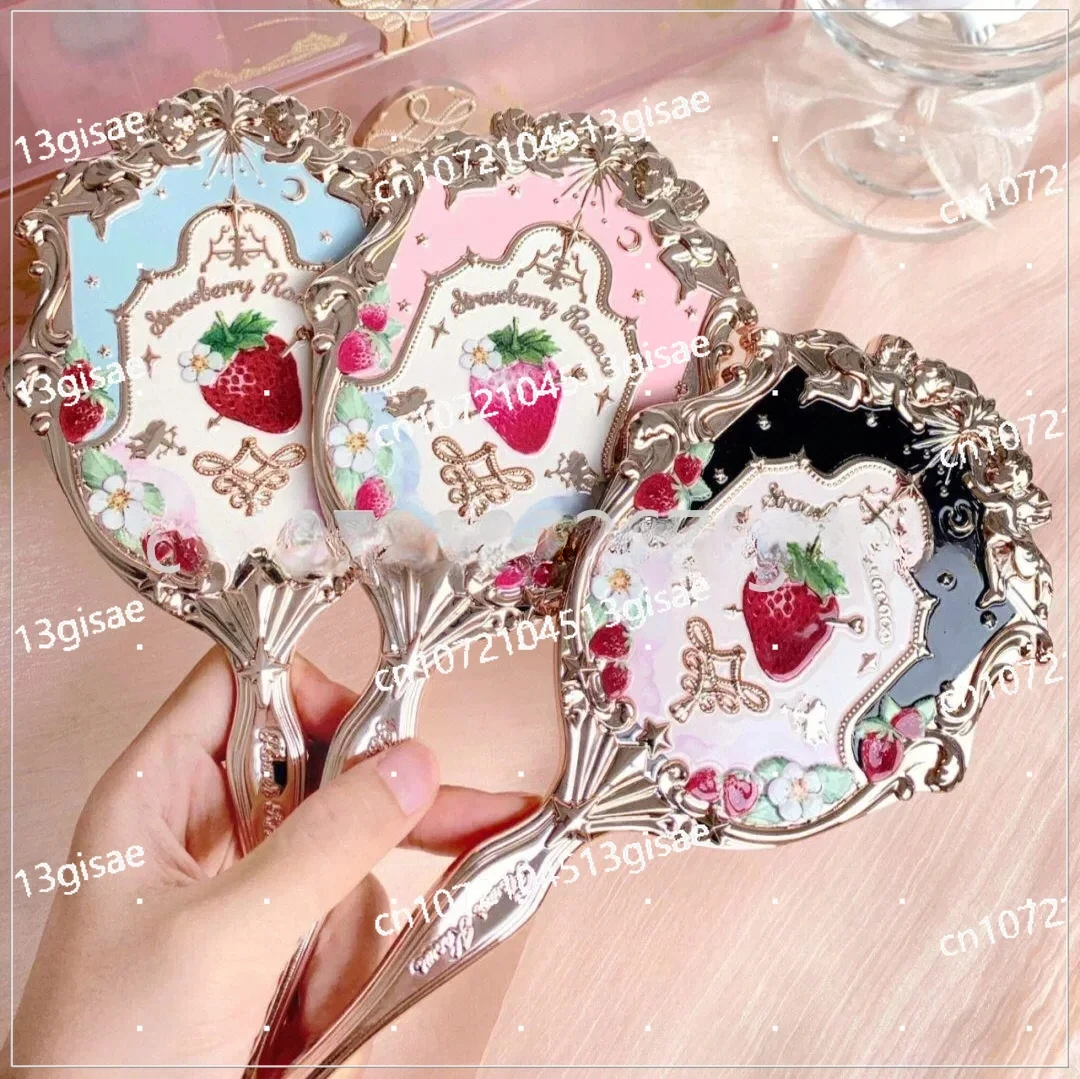 Flower Knows Strawberry Rococo Lip Glaze Handheld Mirror Makeup Tool Portable Small Mirror Carry Mirror with You