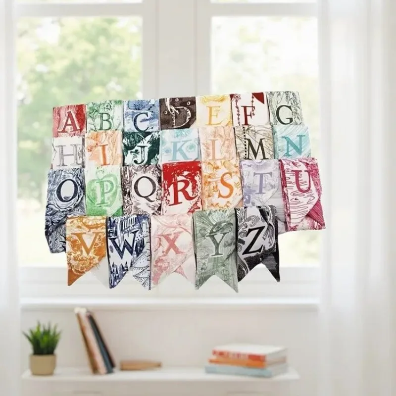 Unisex Luxury Letter Printing Tie Fashion Skinny Scarf Bag Handle Ribbon Hair Band Women's Headscarf New Lady Design Silk Scarve