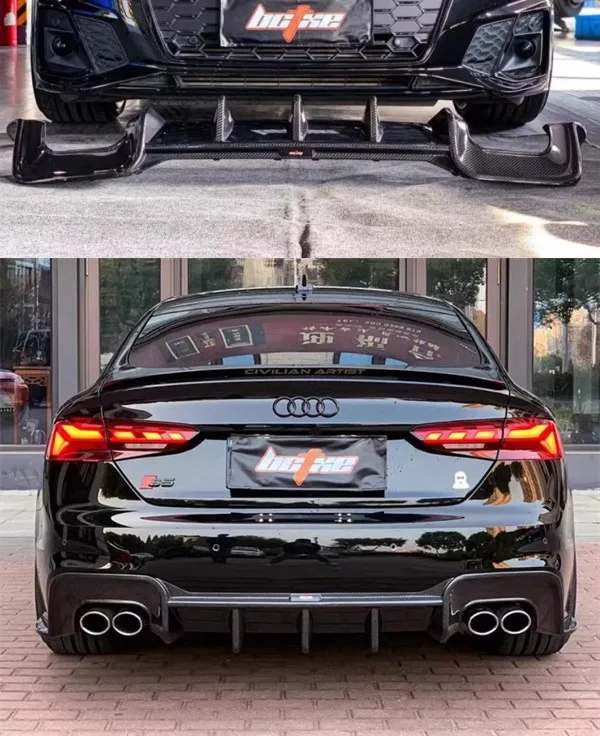 

For Audi A5/S5 2020 2021 2022 2023 2024 Real Dry Carbon Fiber Bumper Rear Lip Spoiler Kit