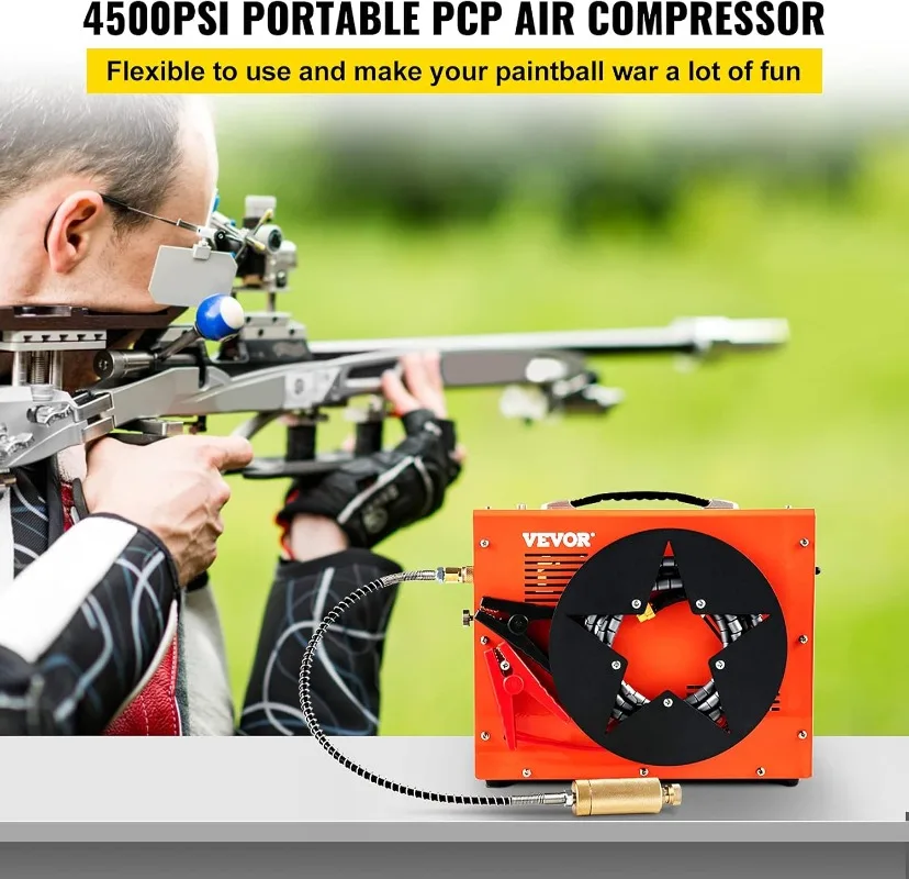 PCP Air Compressor Auto-stop Powered by DC 12V Car or Home AC 110V/220V 4500Psi/30Mpa/300Bar w/Built-in Water/Oil Adapter