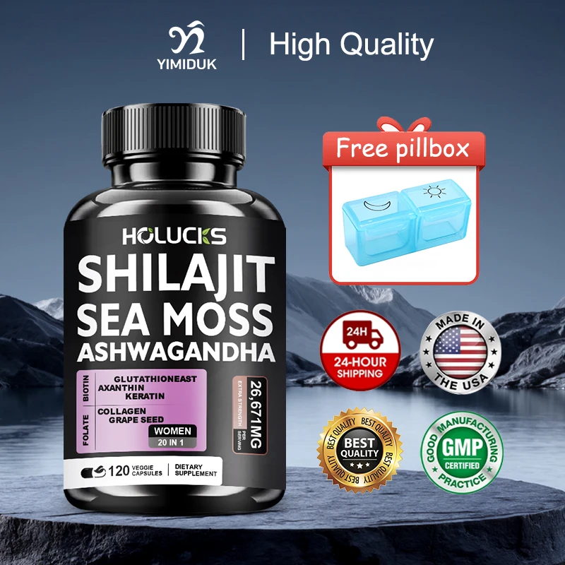 

Pure Shilajit & Sea Moss Capsules, with Collagen Complex, Support Boosts Endurance, Reduces Fatigue & Promotes Muscle Function
