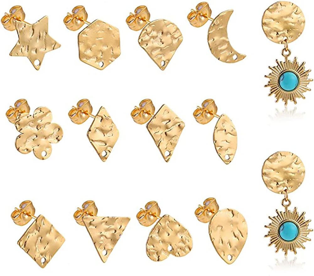 

10pcs Stainless Steel Earring Posts with Loop Hole Star Moon Pattern Ear Studs Base for DIY Earring Jewelry Making Supplies