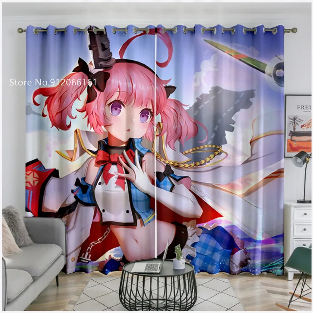 Azur Lane Blackout Curtain Japan Anime Game Manga 3D Print For Kids Bedroom Window Drapes Folio/One Piece Window Treatment