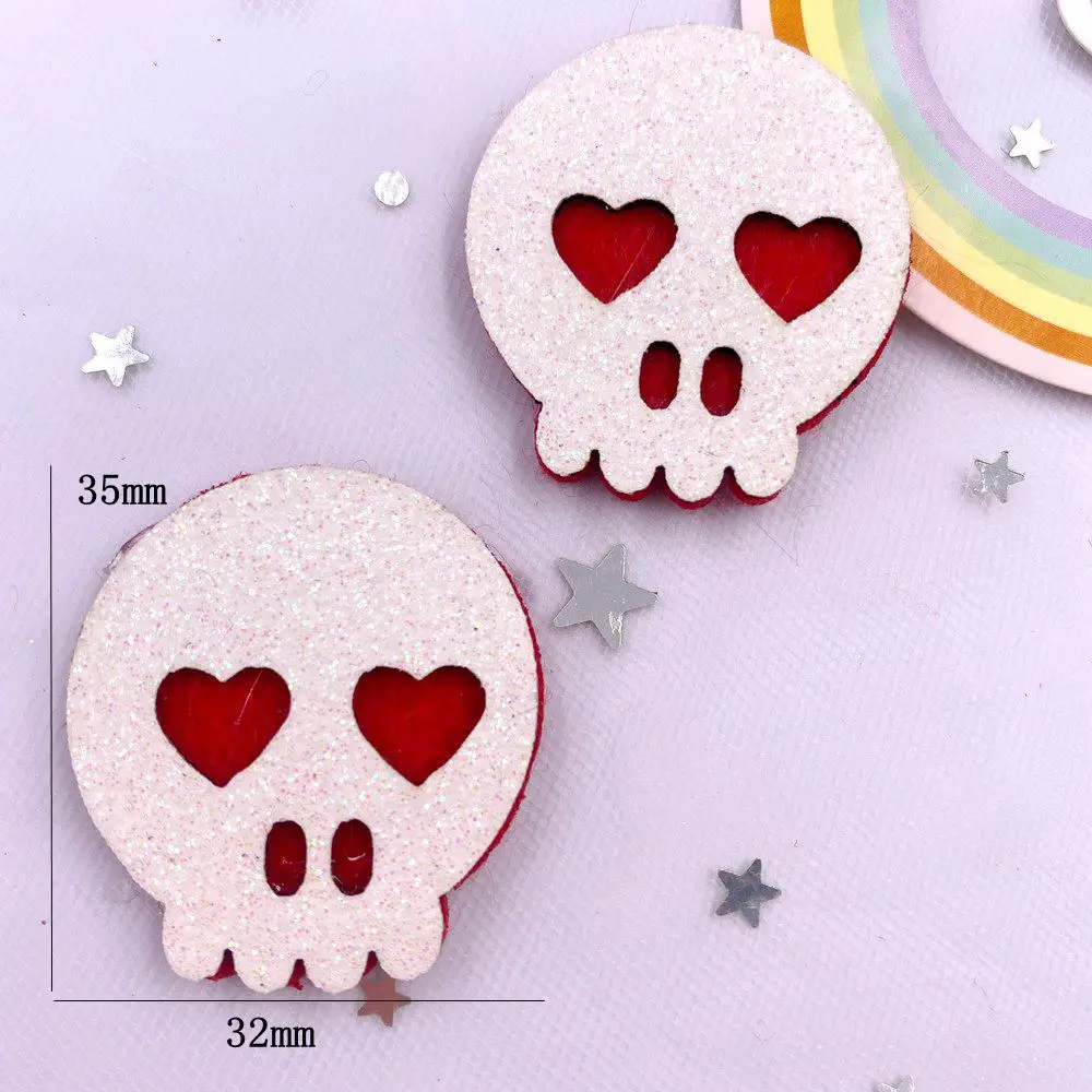 10pcs Felt Fabric Colorful Glitter Cartoon Skull Head Bat Spider Pumpkin Patch Applique Sewing DIY Hair Bow Halloween Supplies