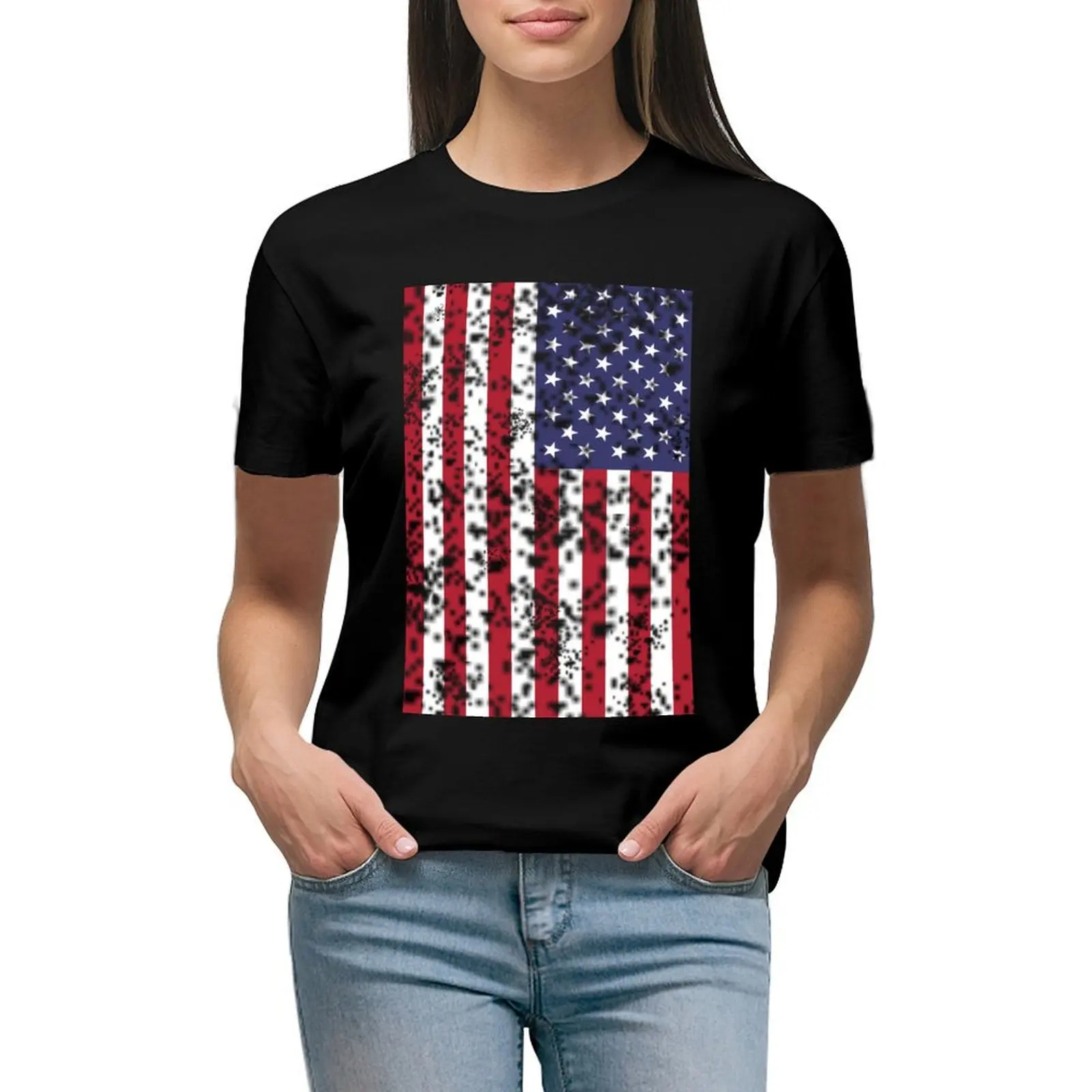 

Vintage American Flag T-Shirt lady clothes hippie clothes plain plus size tops t-shirt dress for Women plus size sexy