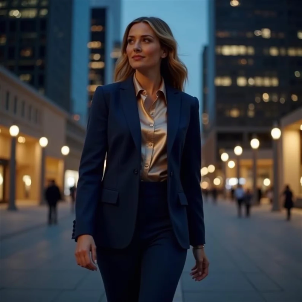 New Navy Blue Women's Suit 2 Pieces Tailored Blazer & Pants Set Formal Bridesmaid Cloth Lady Blazer Set (Jacket+Pants)
