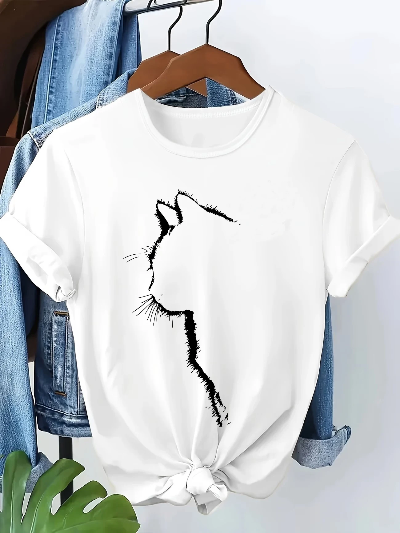 Kawaii Cat Print Fashion T-shirt Vintage Women's Casual Graphic Short Sleeve T Shirt Clothing Summer Spring Top Tee