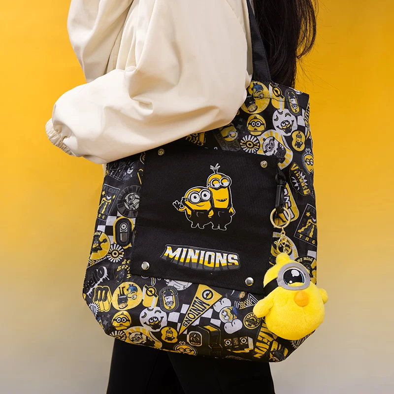 

Cute Anime Minions Handbag Folding Shopping Tote Bag Portable Shoulder Waterproof Oxford Fashion Animation Peripheral Products