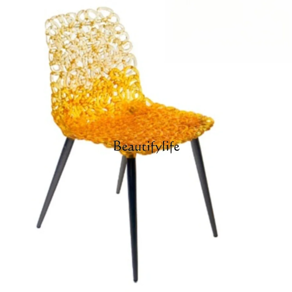 

Modern Light Luxury Epoxy Resin Transparent Chair Hotel Living Room Backrest Dining Chair