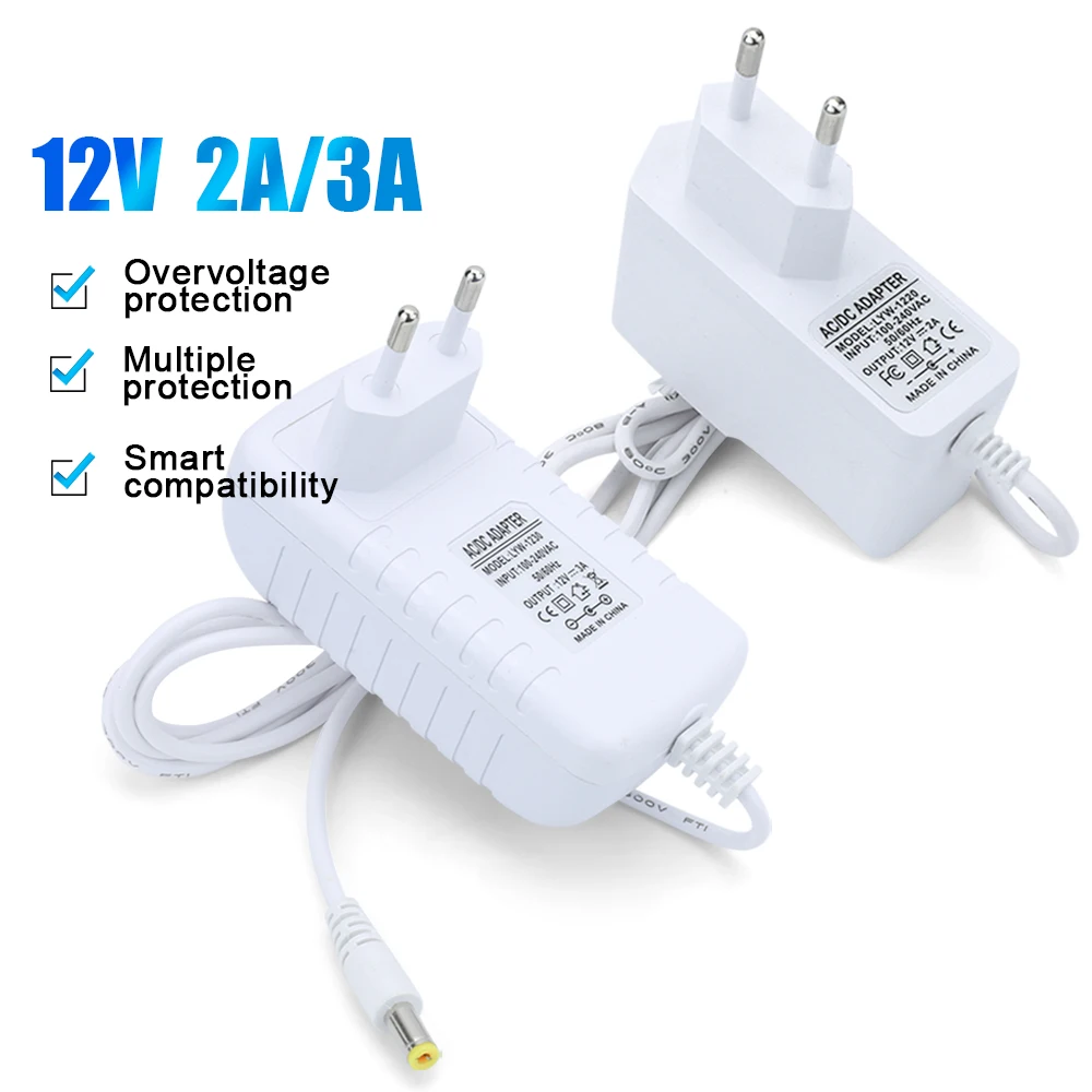 Power Adapter 12V 2A 3A 2000/3000MA European Standard Power Supply Charger Cable For 3528 5050 LED Strip light Power