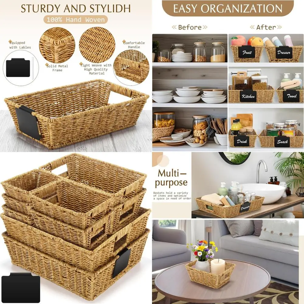 

Multi-Size Handwoven Wicker Storage Baskets with Labels for Pantry, Closet, and Holiday Organization