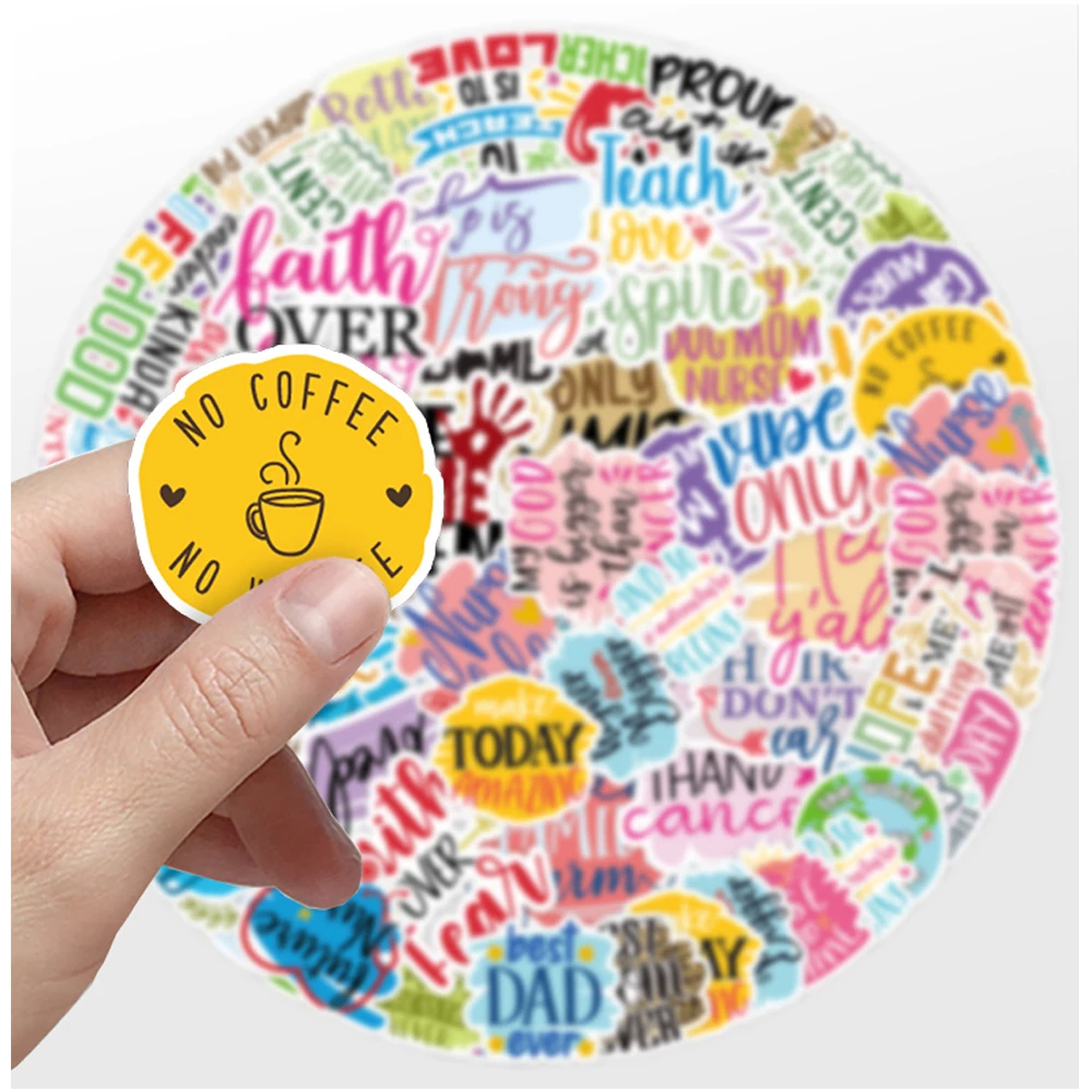 10/30/50 قطعة لطيف الكرتون ملهمة العبارات الجمالية ملصقات الكتابة على الجدران الشارات DIY بها بنفسك حقيبة الهاتف المحمول البلاستيكية ملصق للأطفال