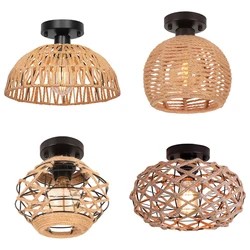Industrial Hand Woven Hemp Rope Ceiling Lamp Shade Rattan Chandelier Ceiling Light Fixtures for Bedroom Living Room Kitchen LED