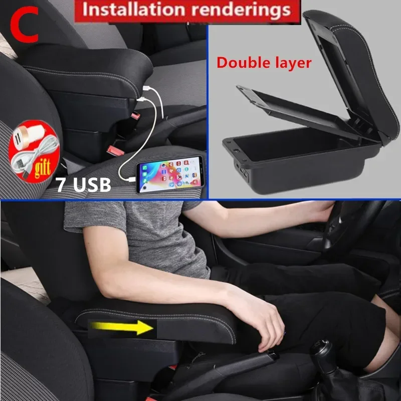 For Toyota Aygo BJ Armrest For Peugeot 107 Citroen C1 Interior Parts special Car Armrest Center Storage box with USB LED