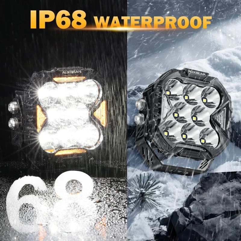 AUXBEAM 4 بوصة بقعة / الفيضانات / كومبو الحزم جراب أضواء مربع LED أضواء العمل مع الأبيض DRL والعنبر بدوره إشارات مصابيح القيادة #2