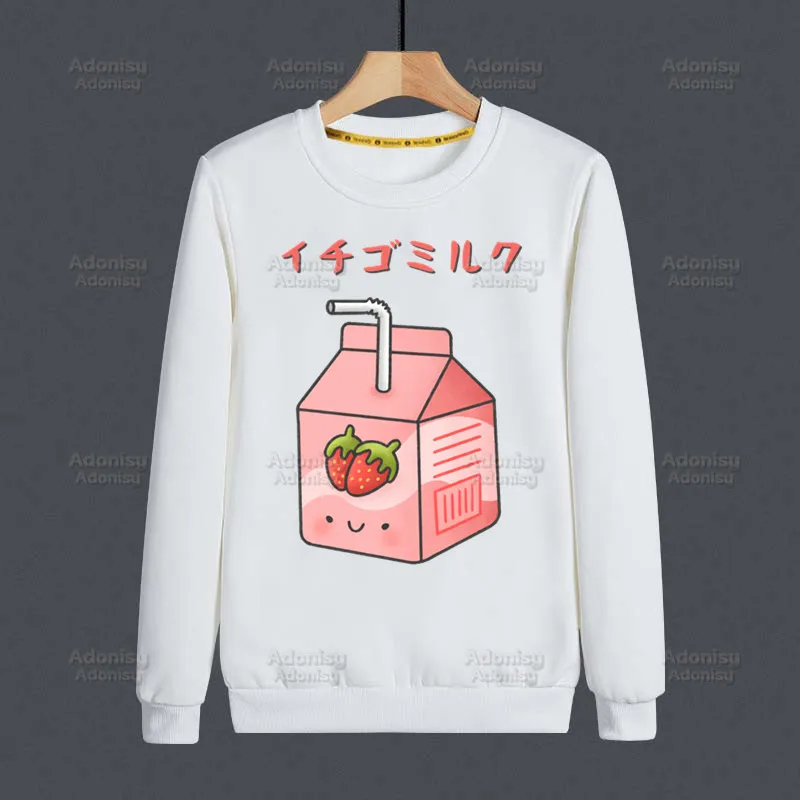 Sweatshirts Harajuku Japan Strawberry Juice Streetwear Top Autumn Spring O Neck Pullover Graphic Print Aesthetic Hoody Mens