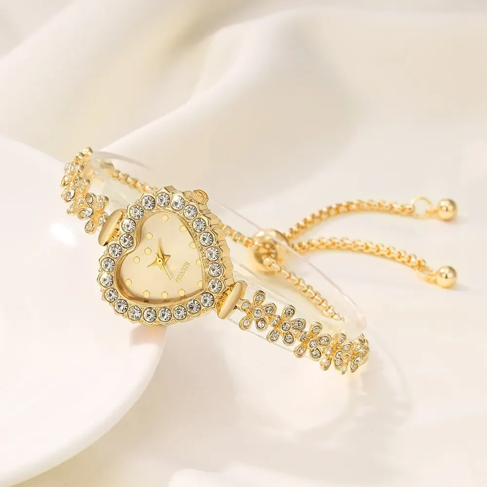 Набор из 2 предметов, женские роскошные деловые часы, повседневный браслет со стразами, женские кварцевые наручные часы с сердечным циферблатом, платье, часы Montre Femme