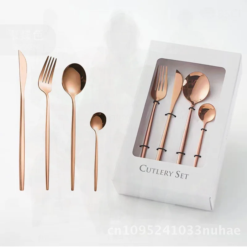 

24-Piece Stainless Steel Tableware Set - Portuguese Style Steak Knife Fork Spoon Combo in Gift Box Silver Gold Rose Gold Black