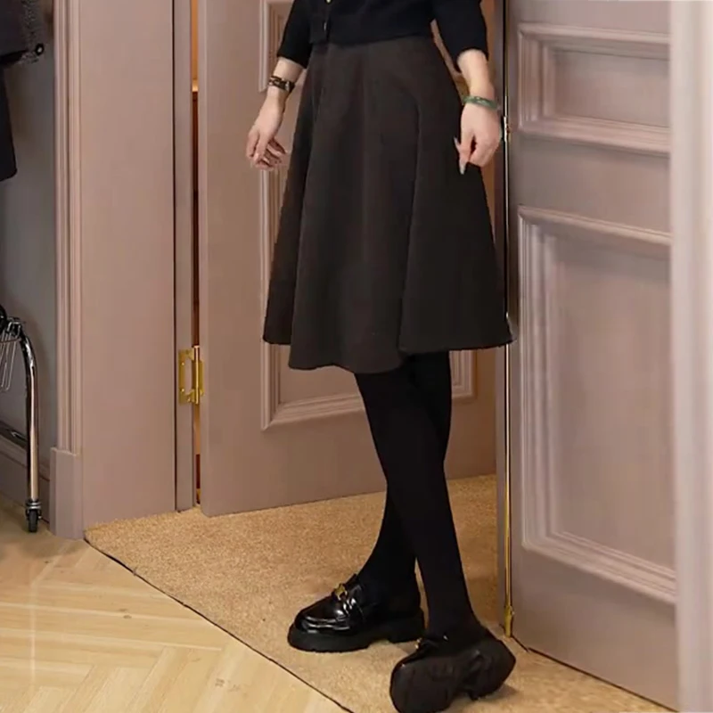 

High Waist A-Line Skirt Zhang Women's Clothing Autumn Winter Sle Meat Concealing Sweet And Spicy Pleated Midi Skirt