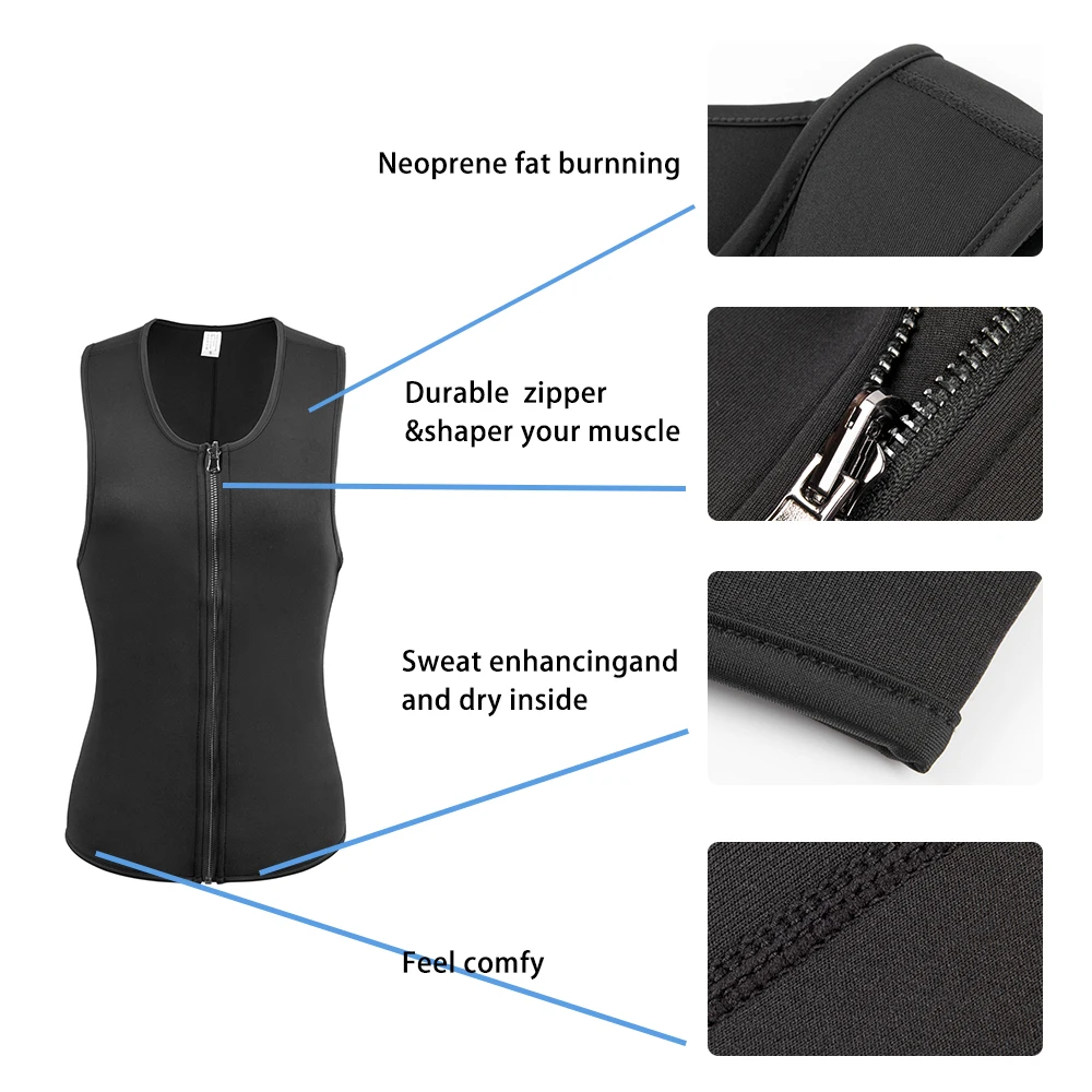 Men Waist Trainer Tummy Control Fitness Corset Zip Sauna Tank Top Neoprene Workout Shirt Vest