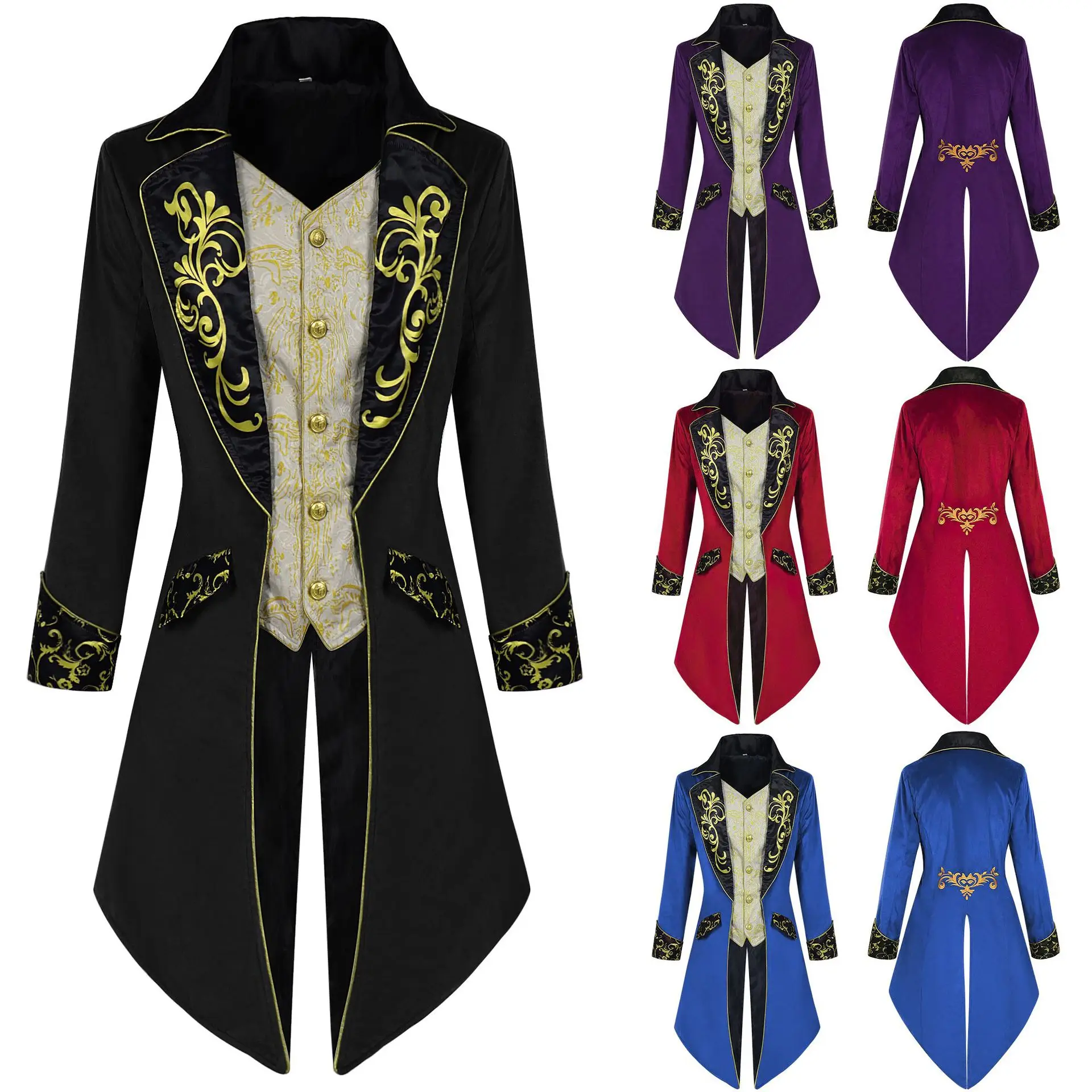 

Men's Steampunk Medieval Jacket Gothic Victorian Tuxedo Frock Coat Uniform Outfit Halloween Party Cosplay Costume Clothes