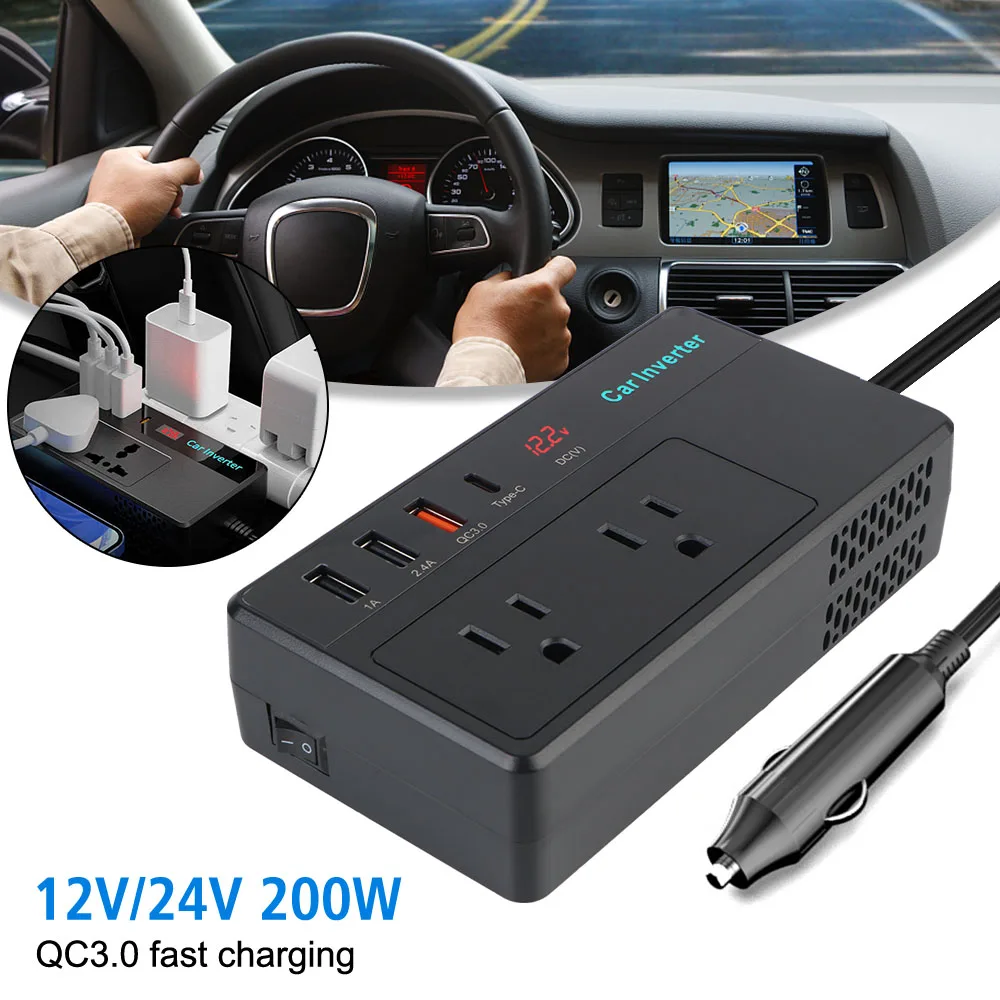 For Vehicles Charging Converter DC 12V 24V To AC 220V Cigarette Lighter Power Adapter Car Power Inverter Car Transformer Convert