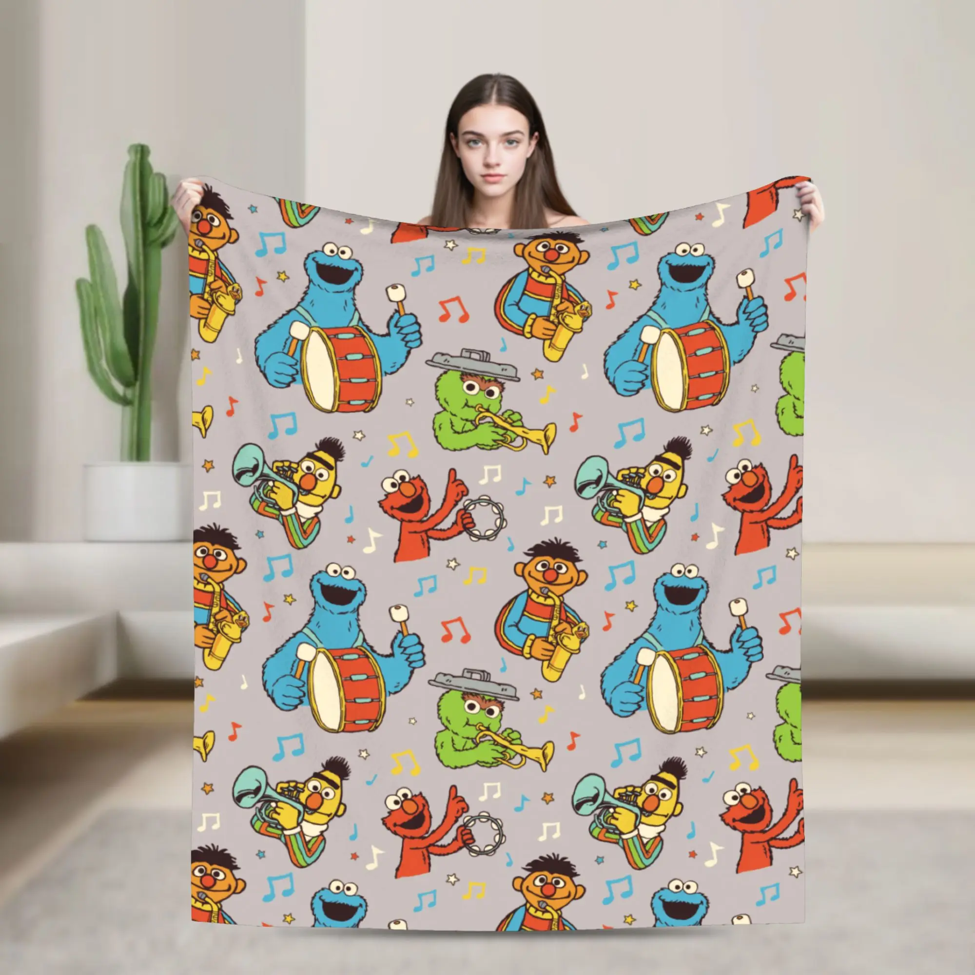 

Sesame Street Band Grey Pattern Blanket Fleece Throw Blanket Summer Air Conditioning Personalised Ultra-Soft Warm Bedspreads
