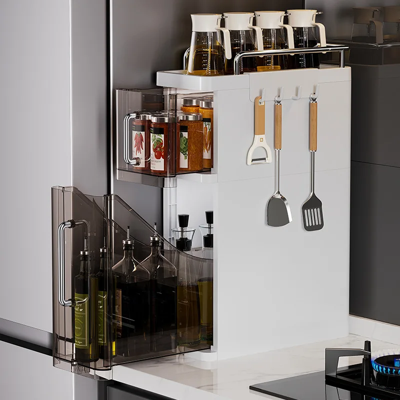 

Household kitchen storage rack Multifunctional seasoning tank rack Desktop storage cabinet Drawer type crevice cabinet