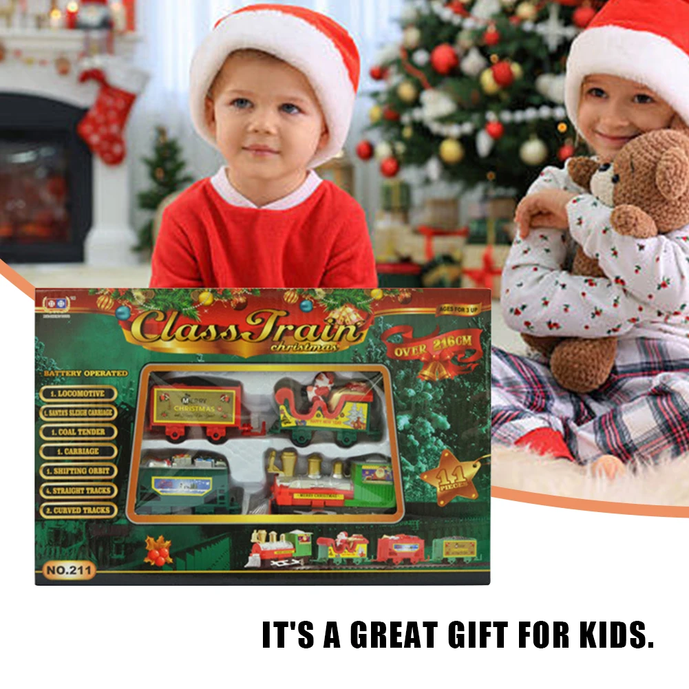 만화 크리스마스 기차 트랙 장난감 배터리 구동 미니 퍼즐 조립식 철도차 장난감 산타클로스 크리스마스 선물 소년 소녀용