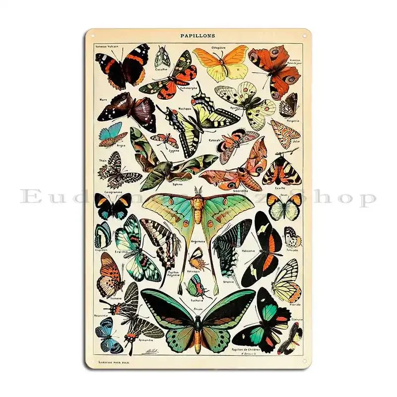 Papillon I Vintage French Butterfly Charts 41725196.ZRLK5 Metal Sign Classic Kitchen Create Character Garage Tin Sign Poster