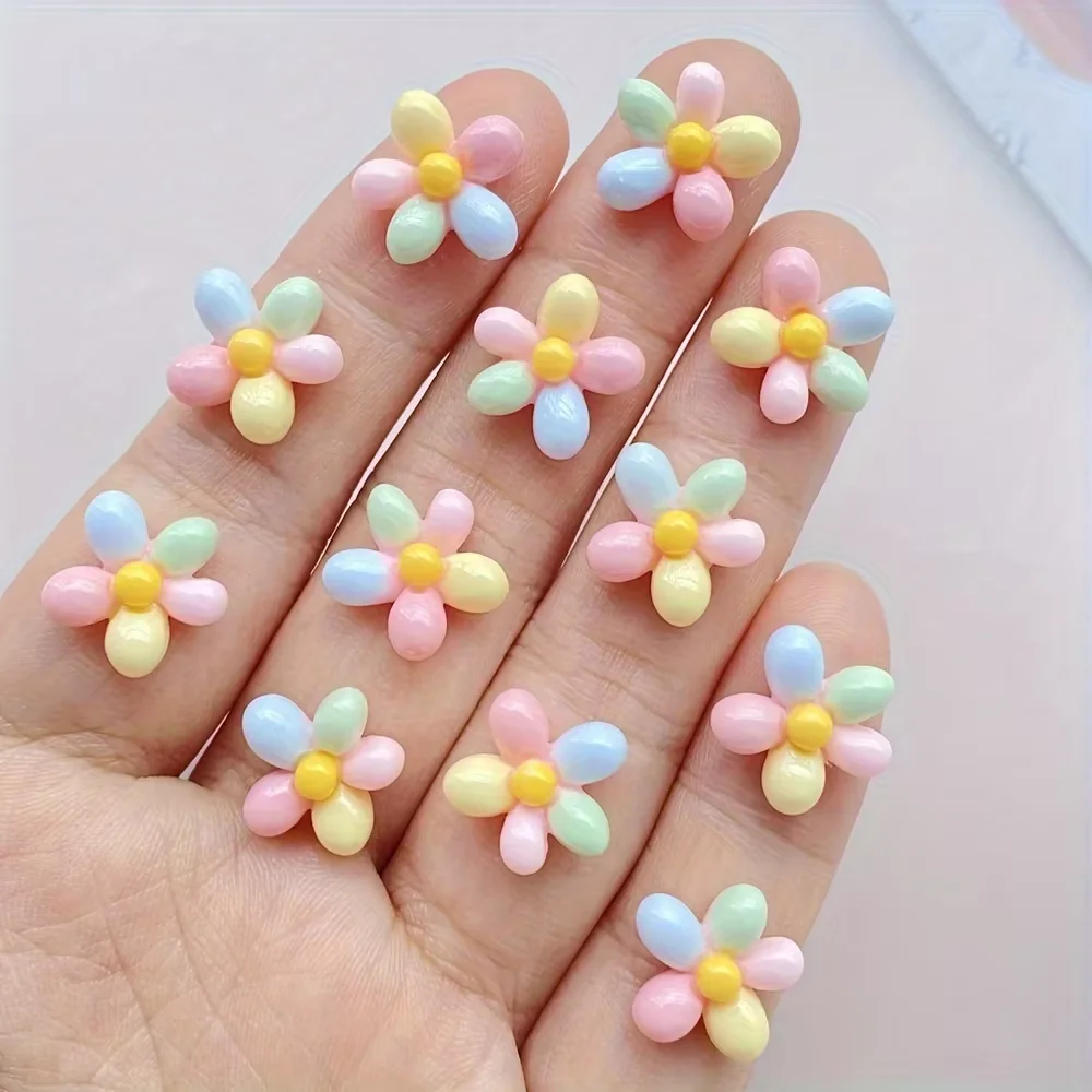 12 Pieces Mixed Resin Mini Domed Flower Embellishments – Colorful Flat-Back Floral Decorations